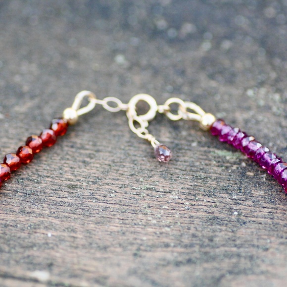 Natural Rubellite, Moonstone Pink Sapphire Bracelet Solid 14K Gold , 6.9" - 7.5" - Picture 2 of 7